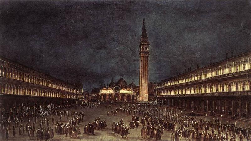 GUARDI, Francesco Nighttime Procession in Piazza San Marco fdh Norge oil painting art